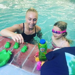Child and Instructor in the Pool, Swim Instruction, Fresno, CA